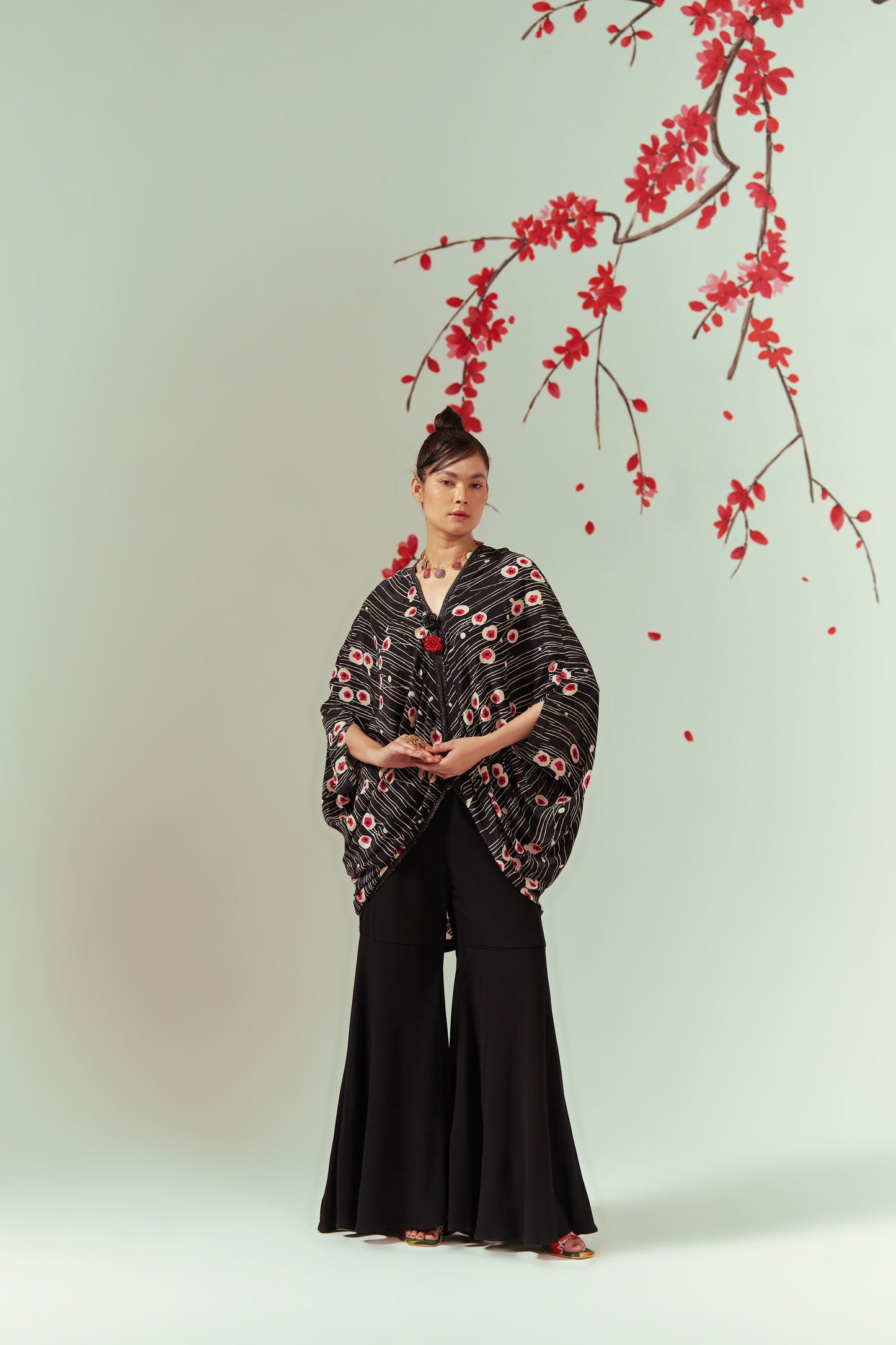 Sakura Cape Top With Sharara Pants Co-ord Set