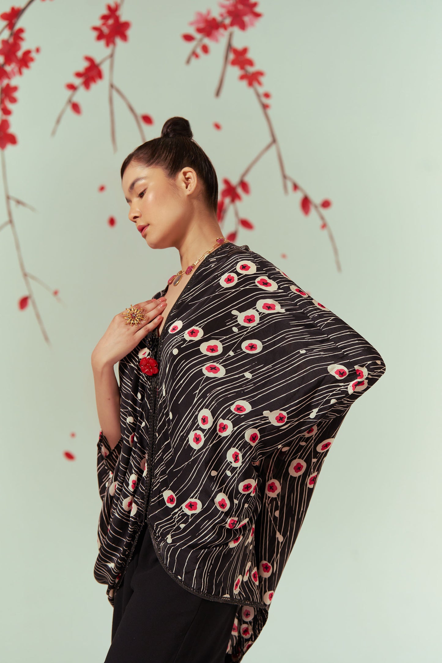 Sakura Cape Top With Sharara Pants Co-ord Set