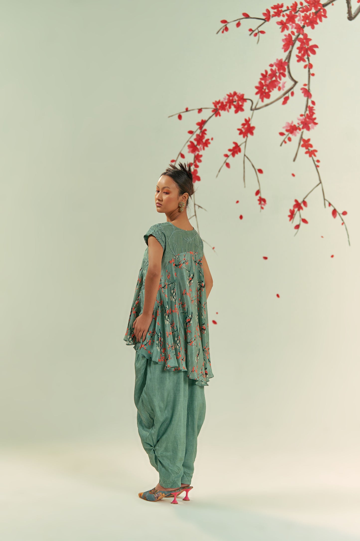 Kaze Green Top With Geylu Harem Pants Co-ord Set