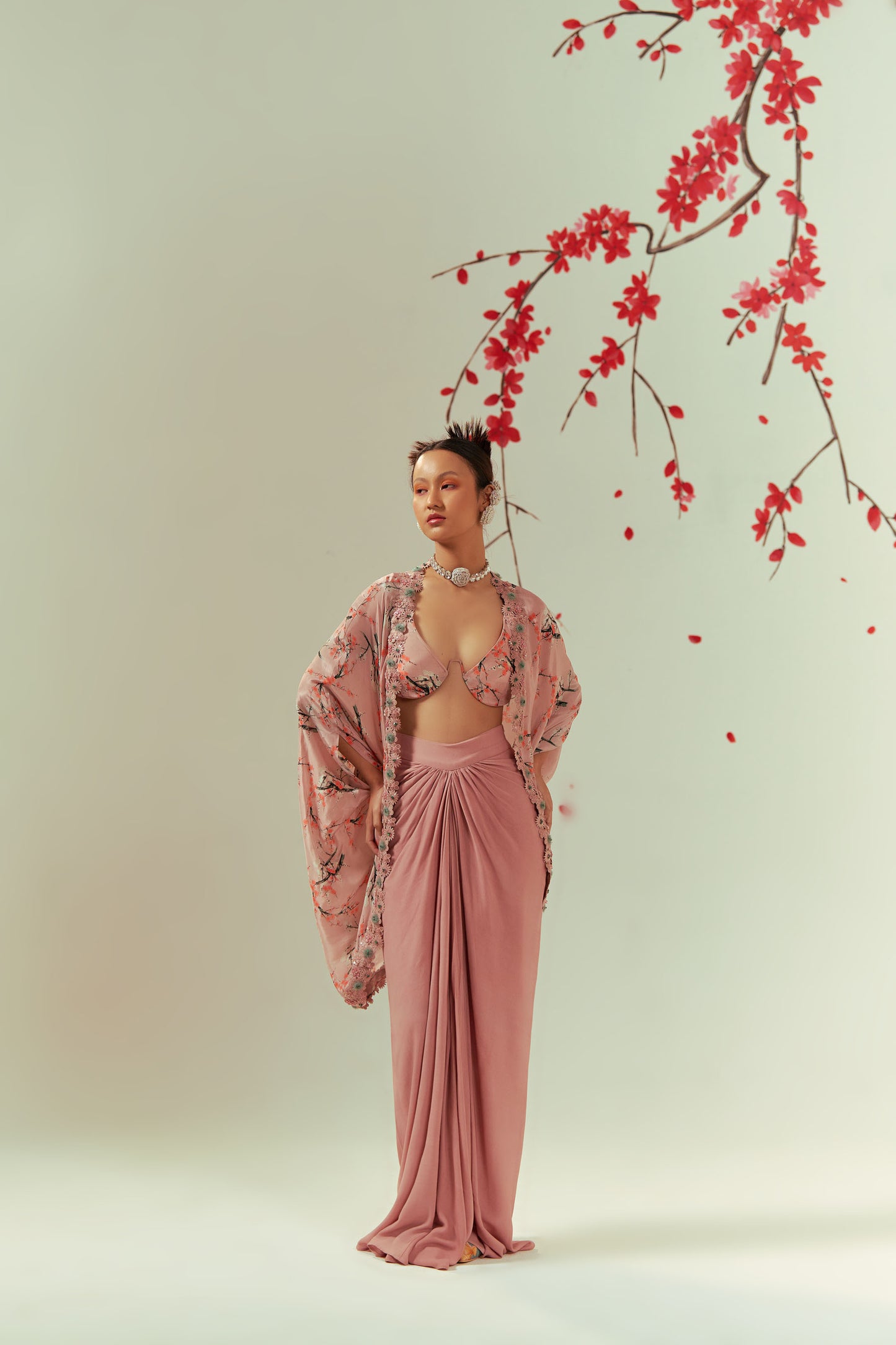 Mizu Printed Shrug And Bustier With Skirt Co-ord Set