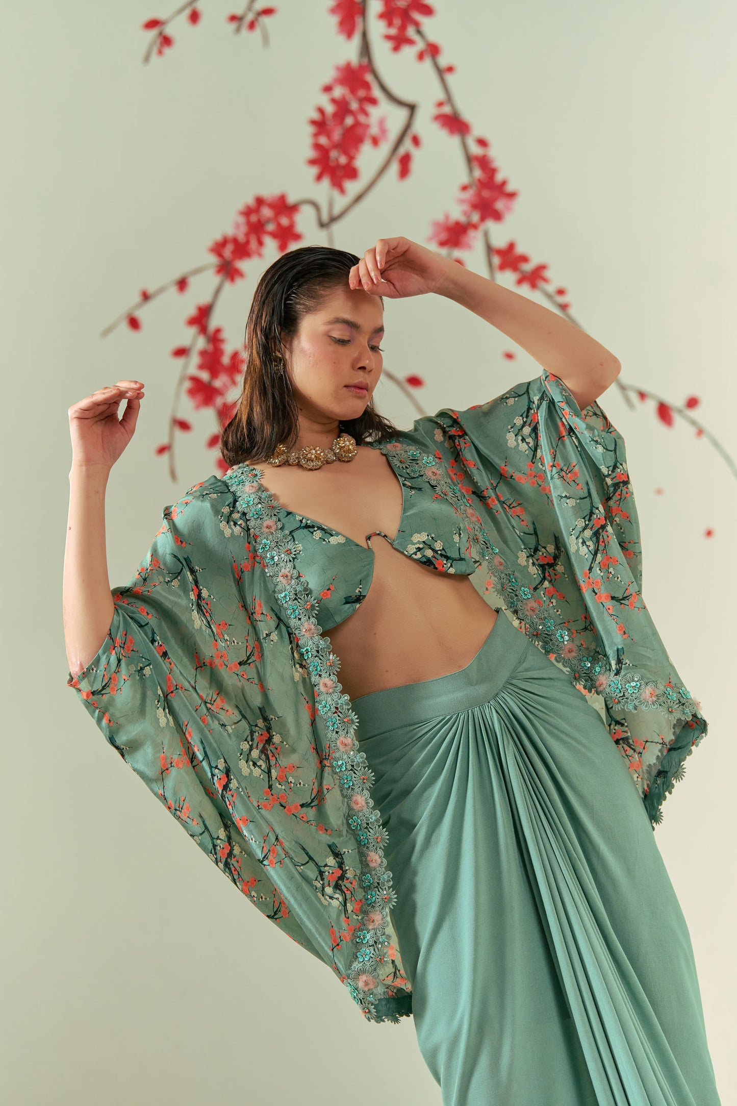 Kaze Printed Shrug And Bustier With Skirt Co-ord Set