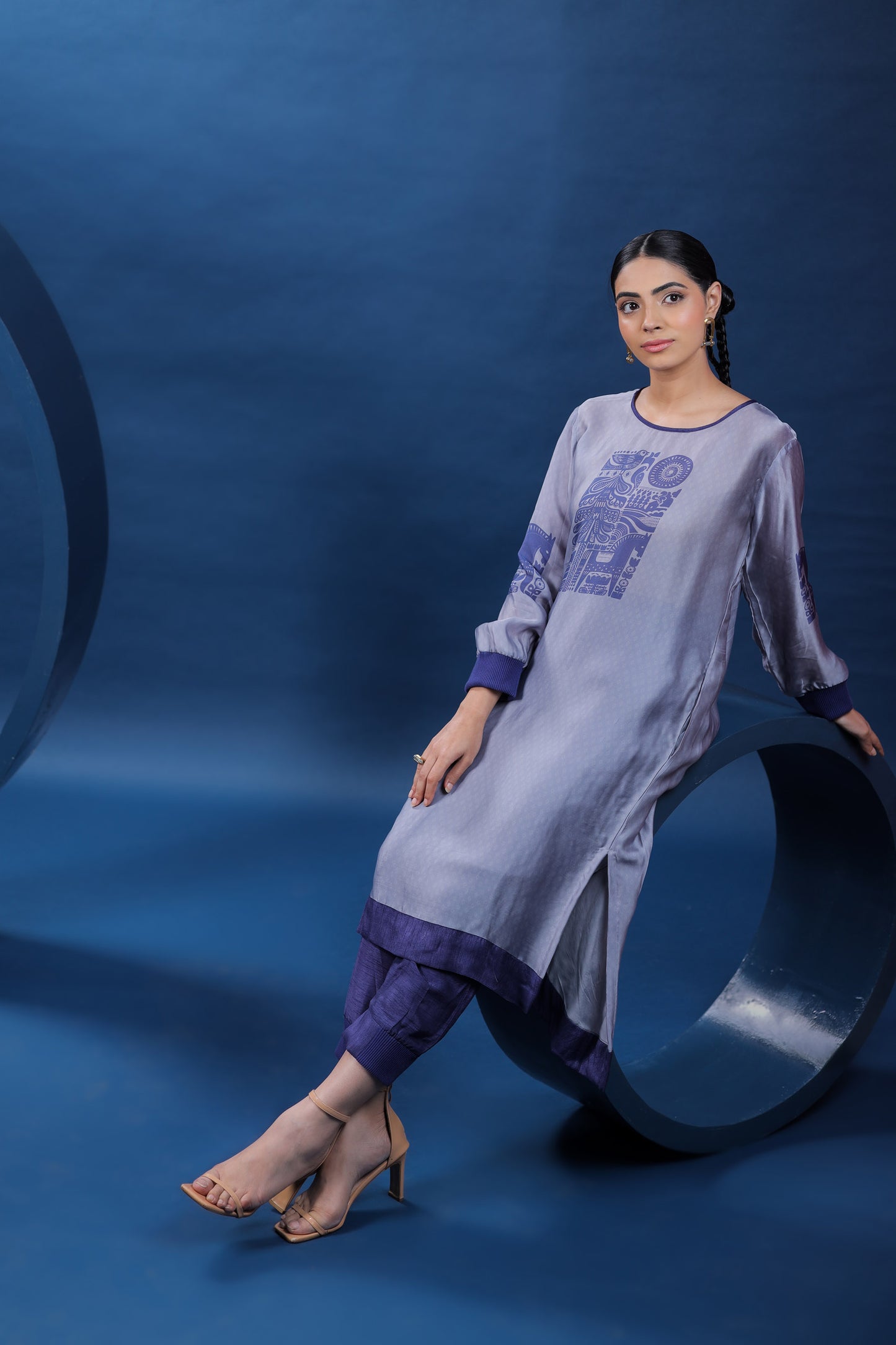 Nordic Purple Long Ribbed Tunic Set