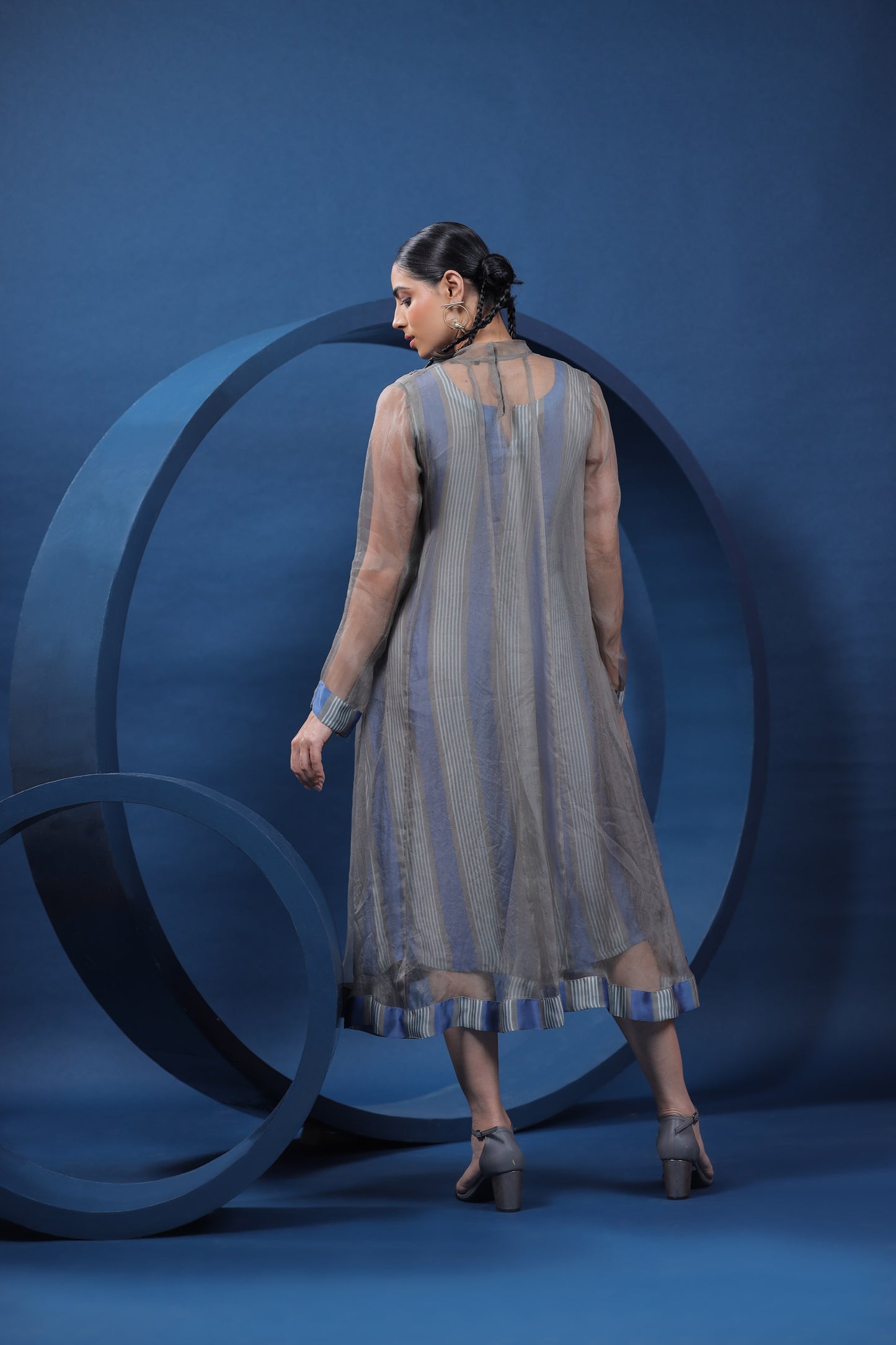 Swedish Folk Blue-Grey Organza Silk Dress