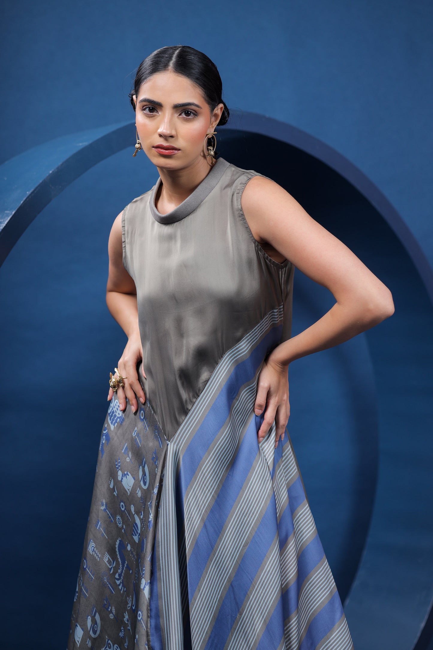 Swedish Folk Blue-Grey Asymmetrical Dress