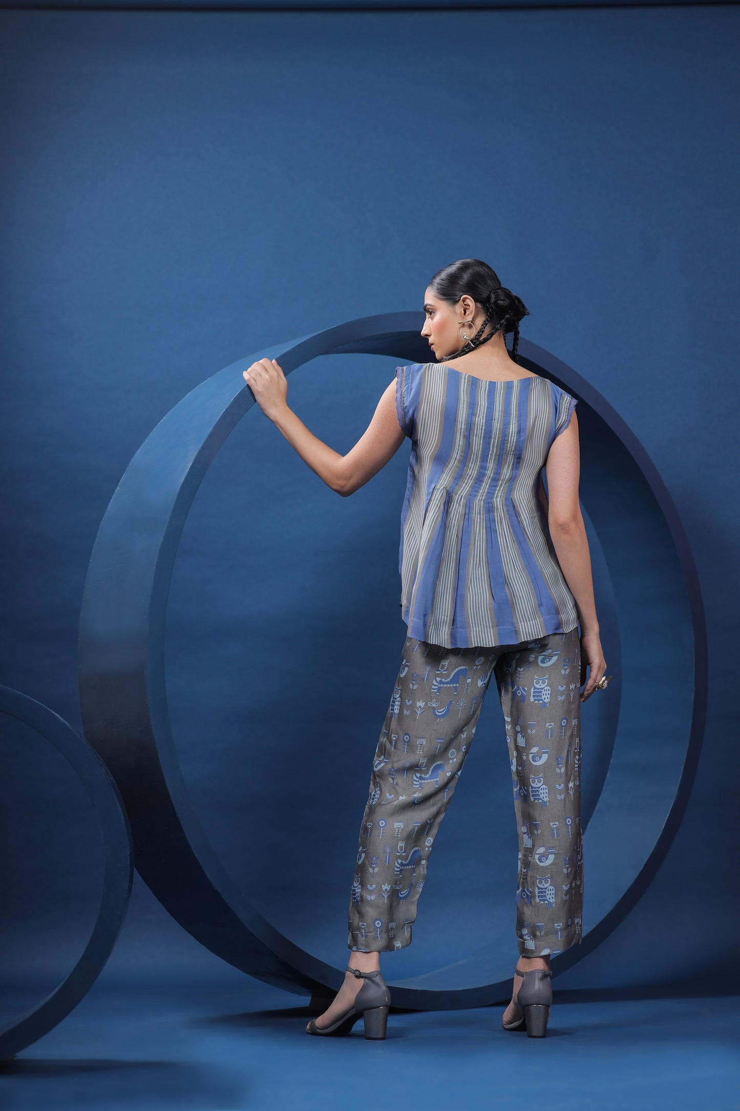 Swedish Folk Blue-Grey Buttoned Top with Pants