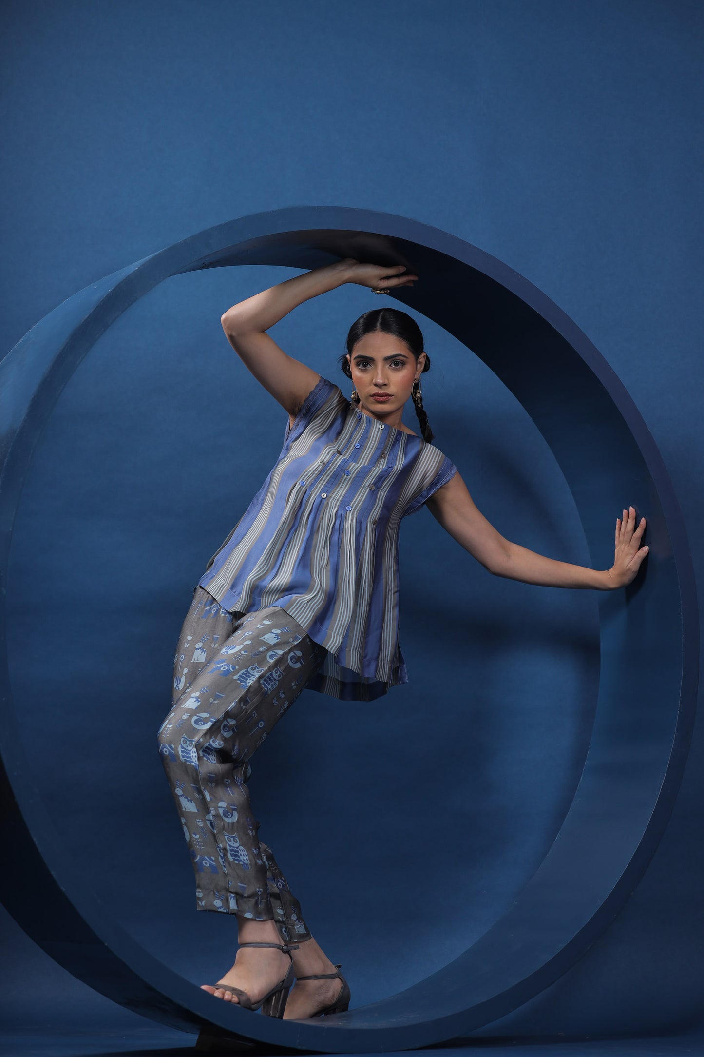 Swedish Folk Blue-Grey Buttoned Top with Pants