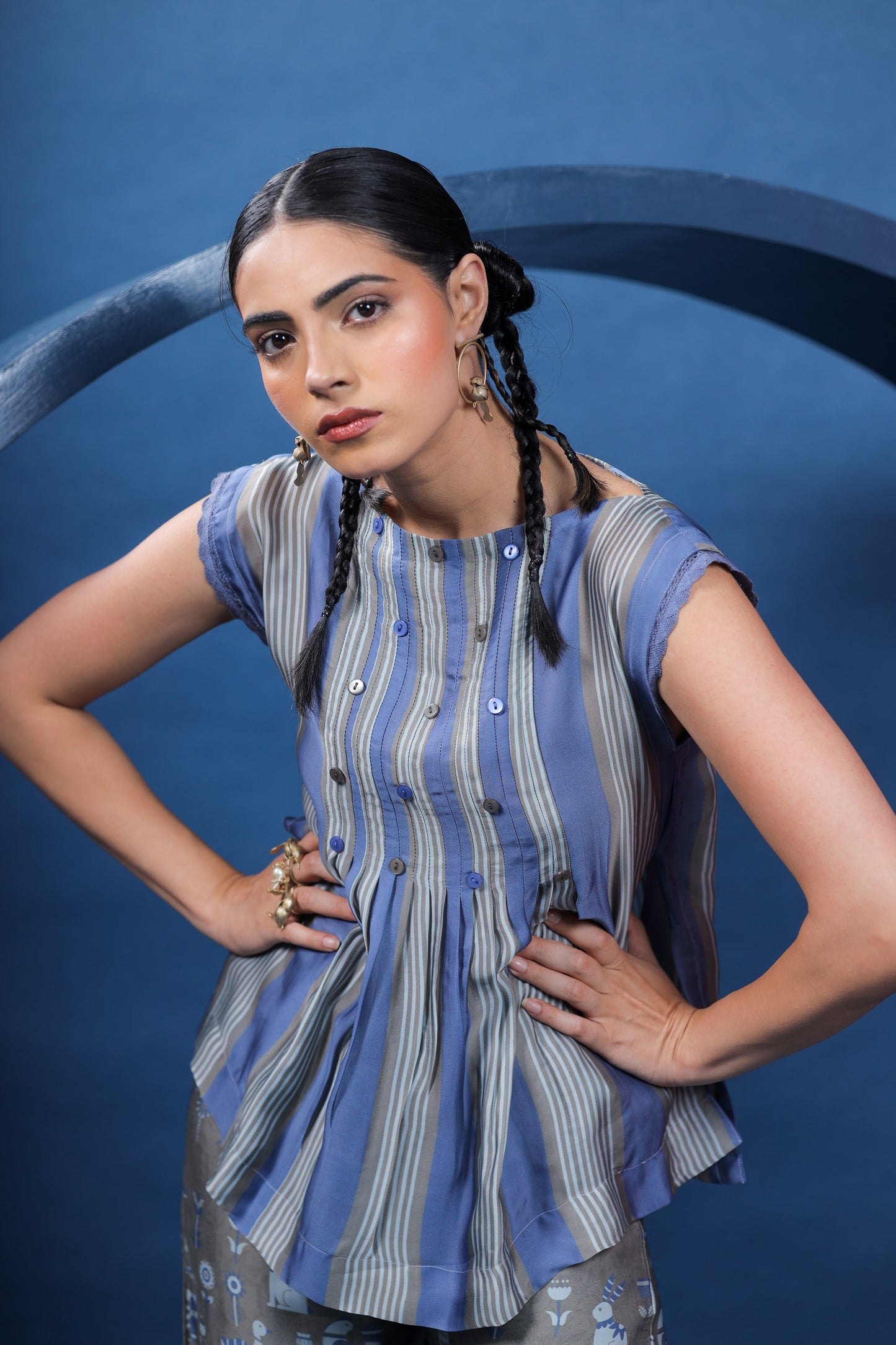 Swedish Folk Blue-Grey Buttoned Top with Pants