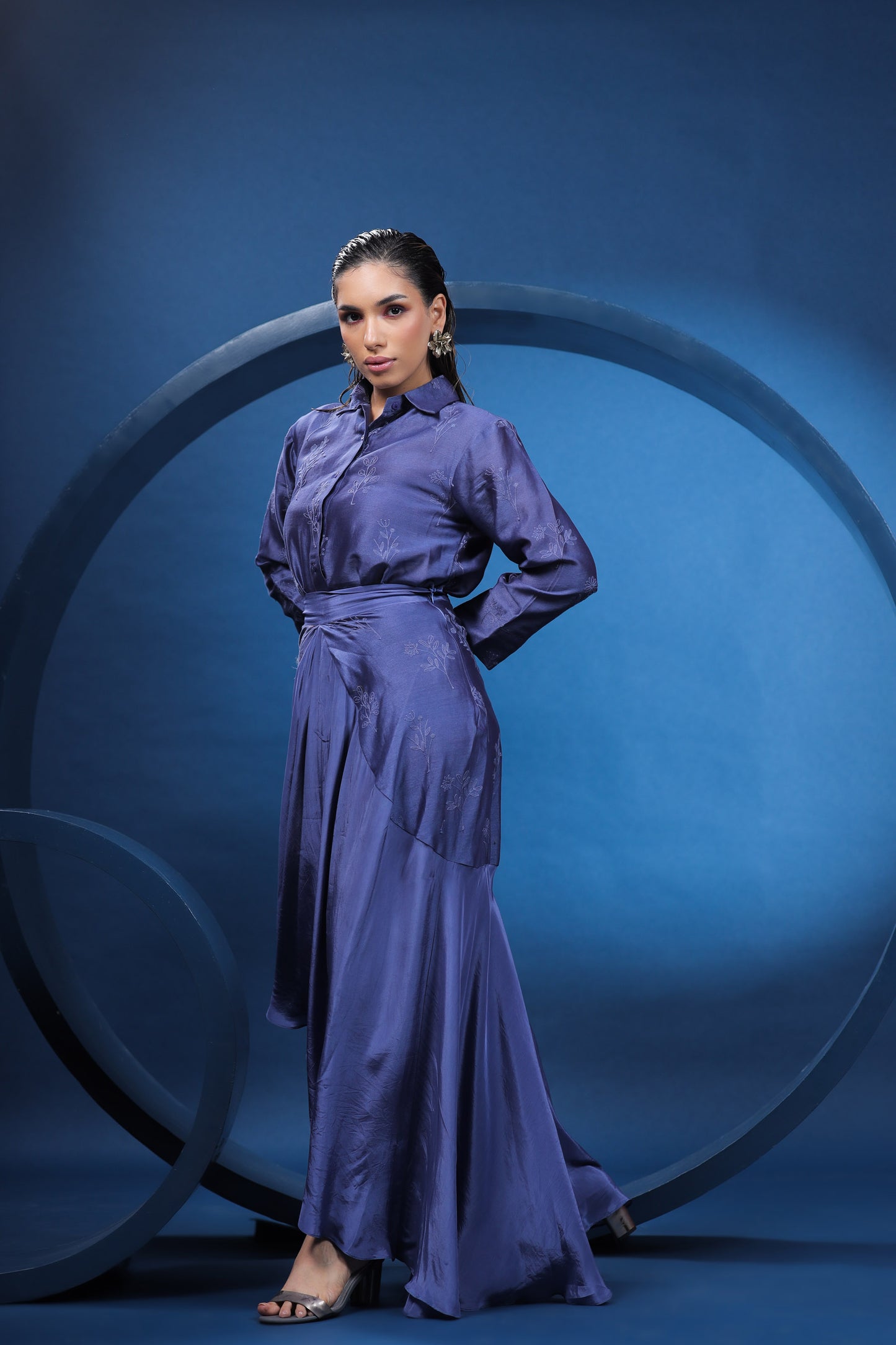 Kurbit Purple Shirt with Flare Asymmetric Skirt