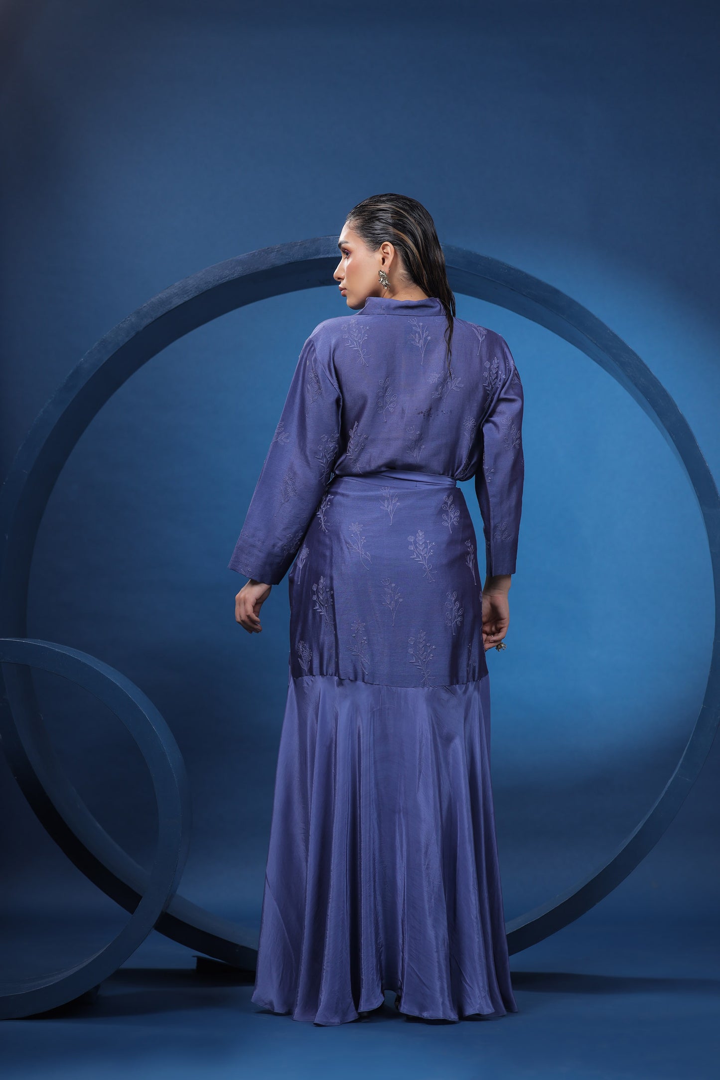 Kurbit Purple Shirt with Flare Asymmetric Skirt