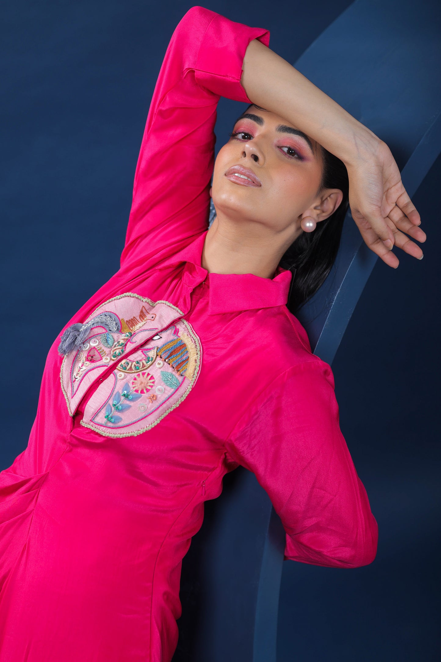 Dala Horse Fuchsia Draped Shirt Dress