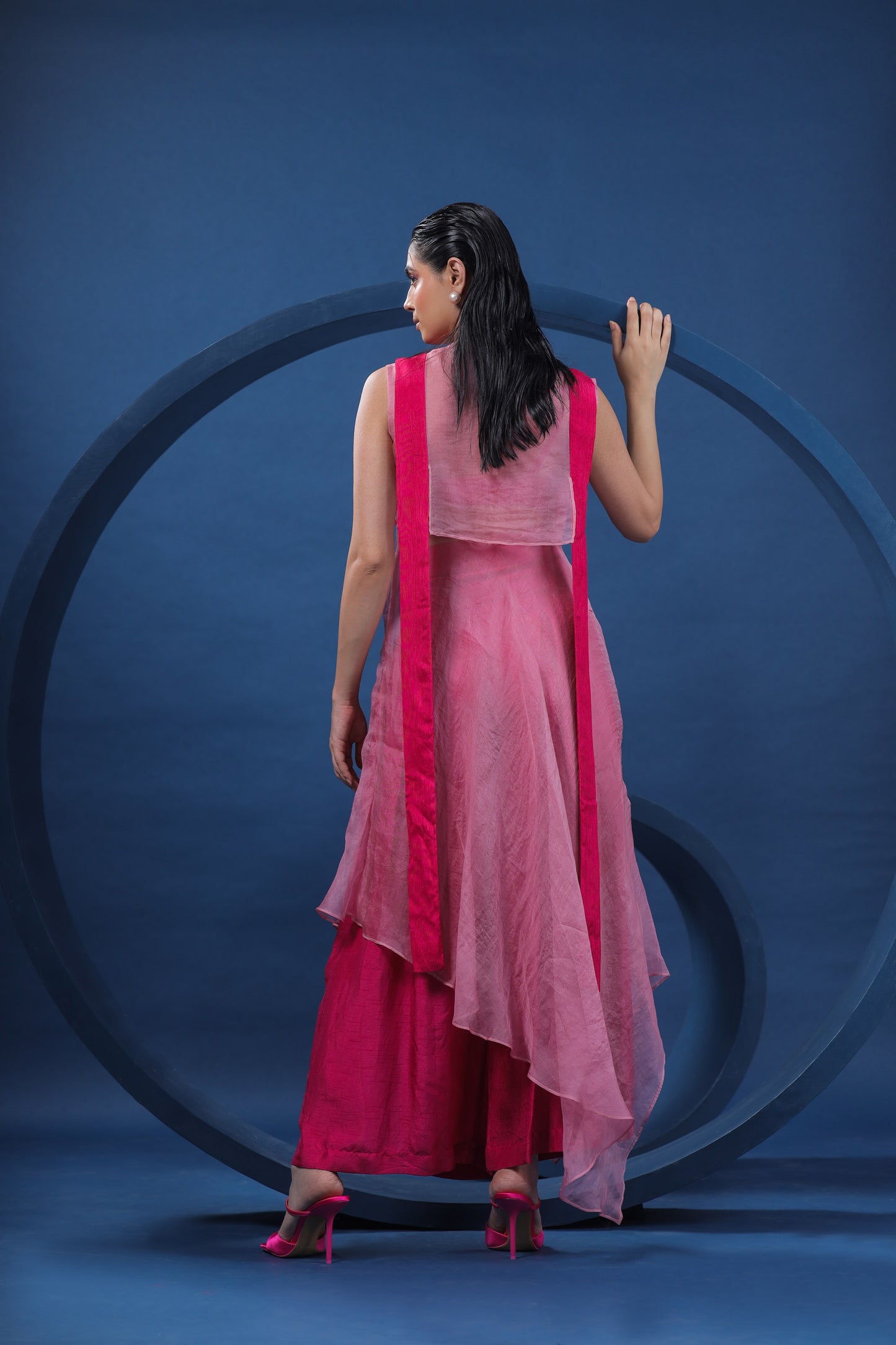 Rosemaling Fuchsia Organza Tunic Set