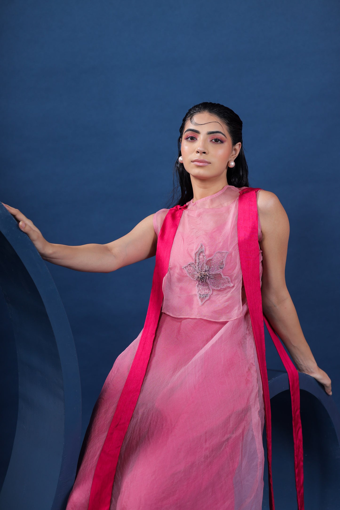 Rosemaling Fuchsia Organza Tunic Set
