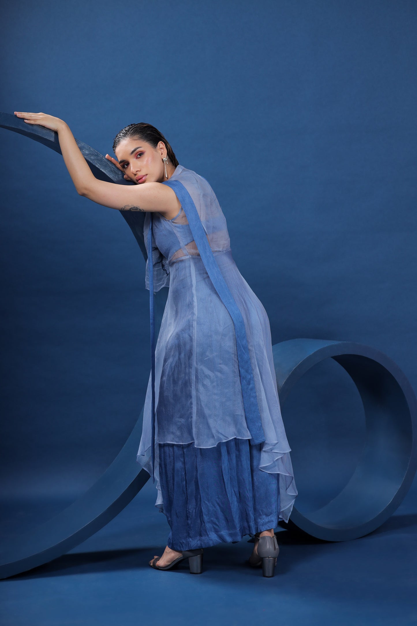 Rosemaling Blue Organza Tunic Set