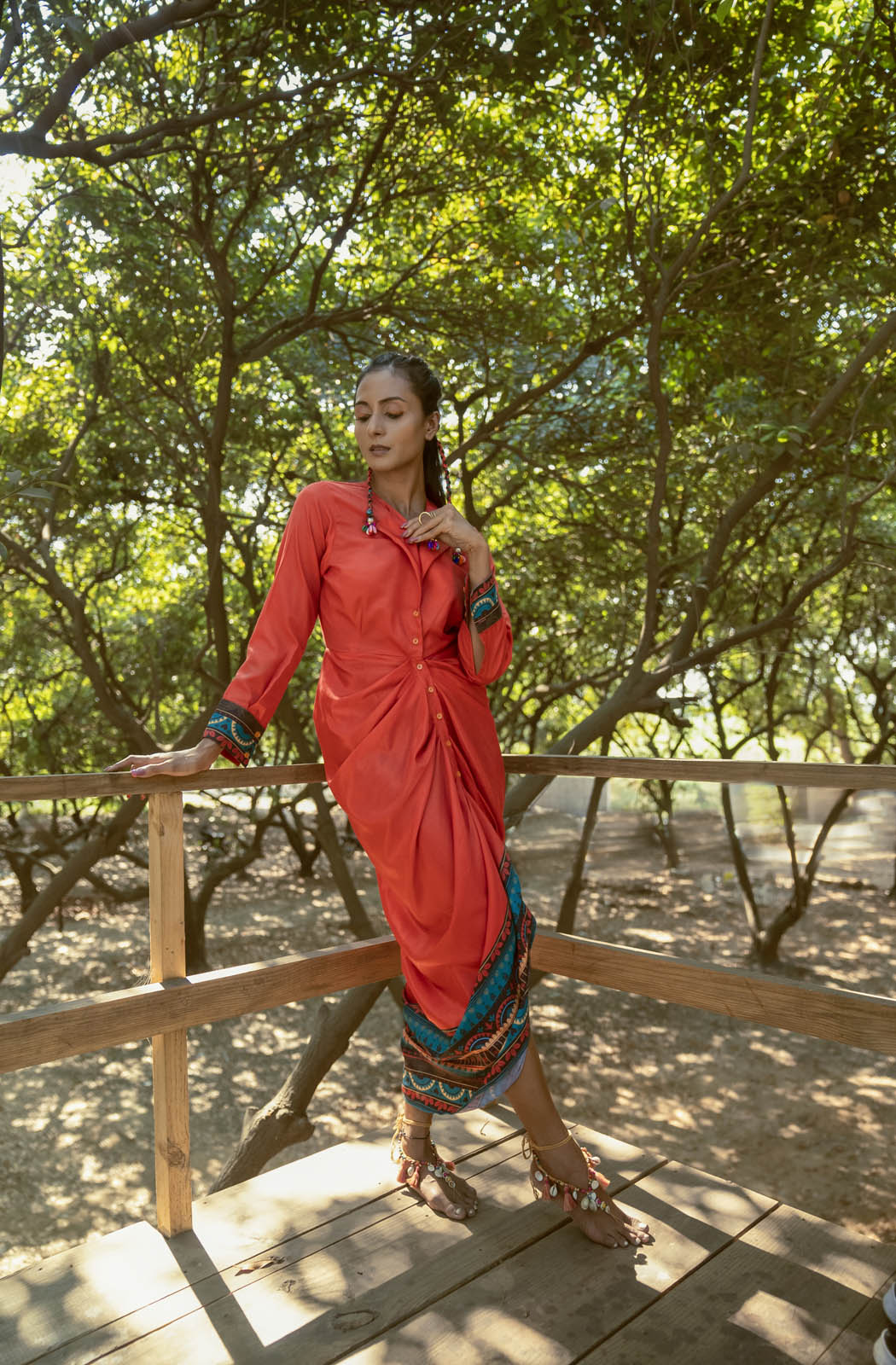 Jameela Gathered Buttoned Dress