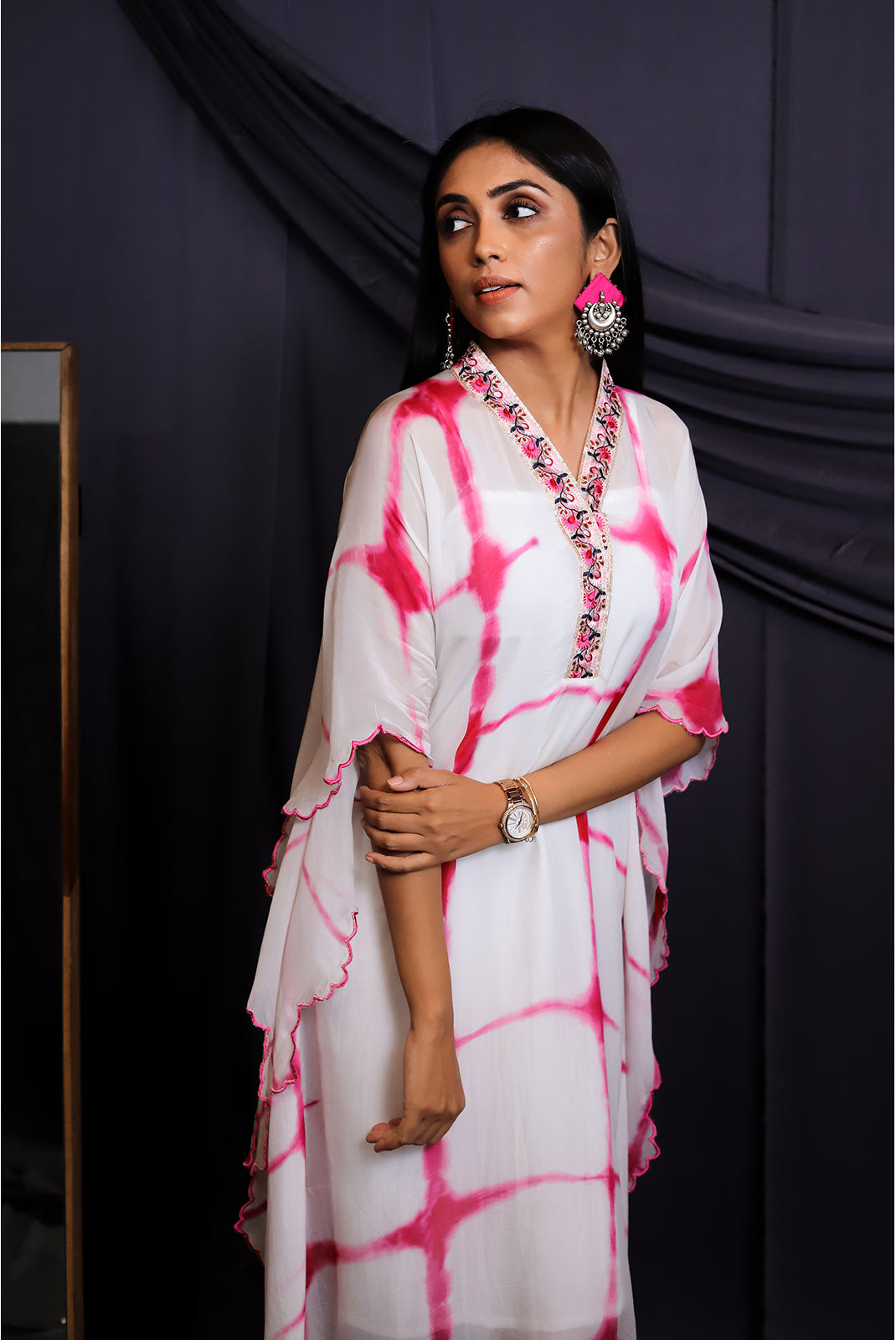 Pink Tie & Dye Scalloped Kaftan