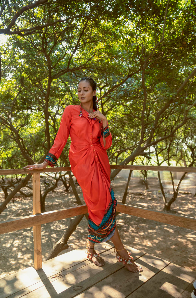 Jameela Gathered Buttoned Dress