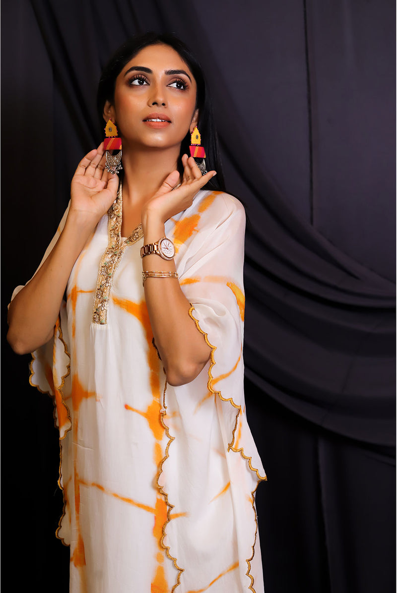 Chrome Yellow Tie & Dye Scalloped Kaftan