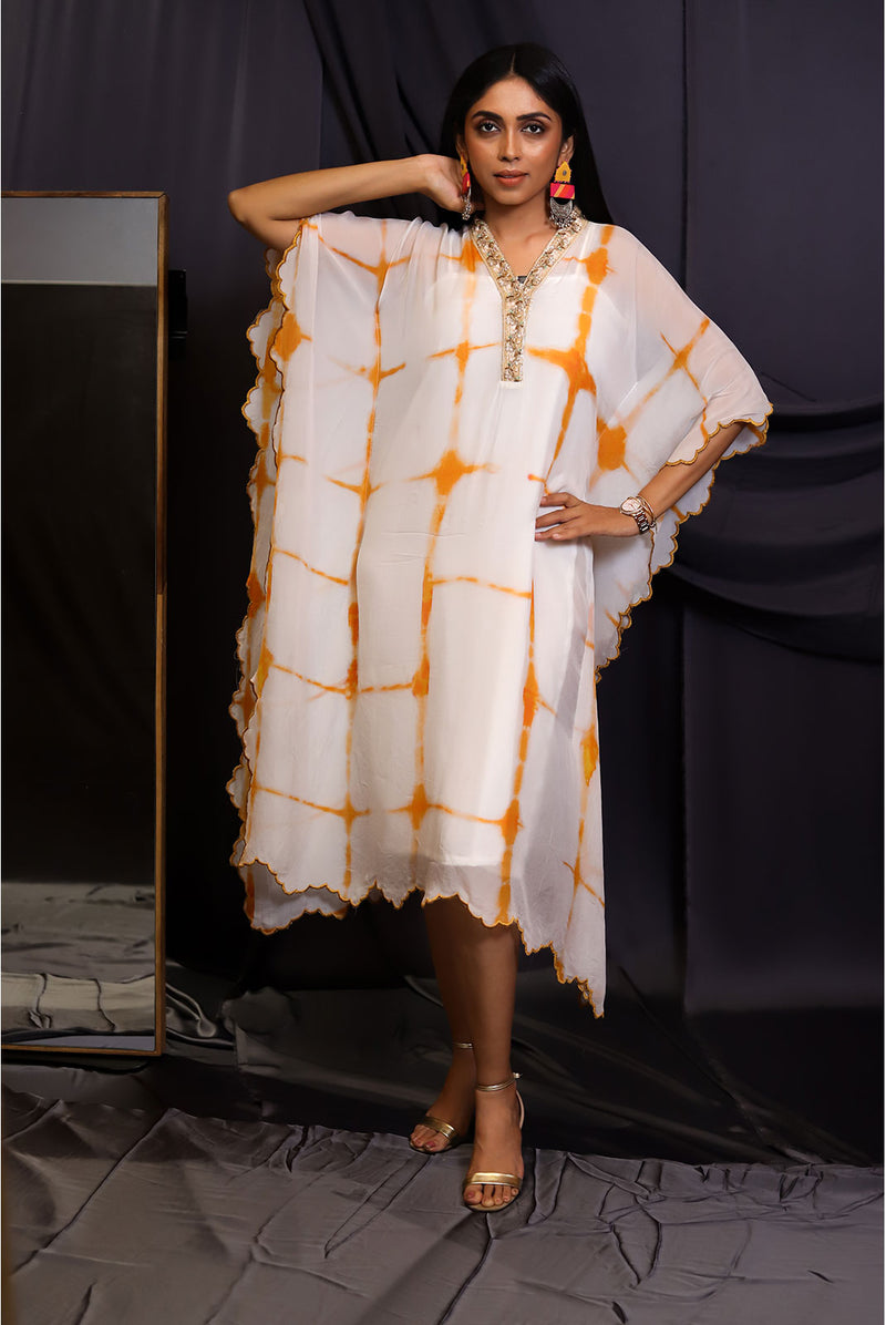 Chrome Yellow Tie & Dye Scalloped Kaftan