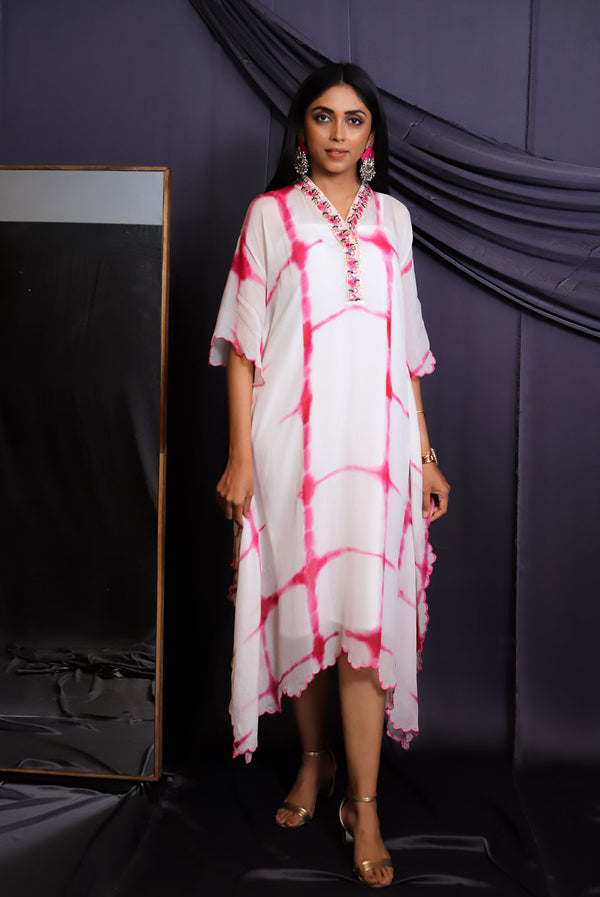 Pink Tie & Dye Scalloped Kaftan