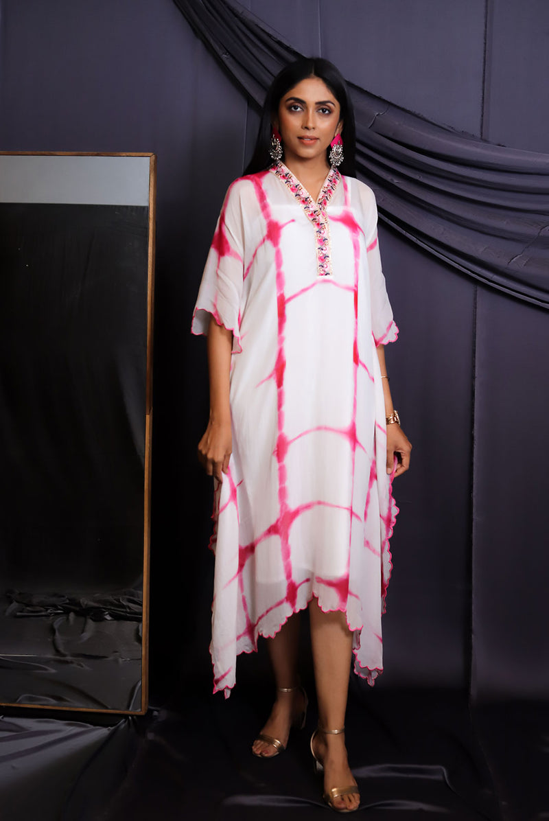 Pink Tie & Dye Scalloped Kaftan