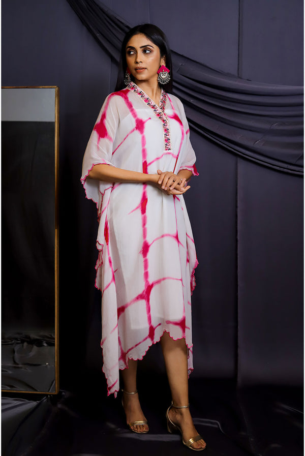 Pink Tie & Dye Scalloped Kaftan