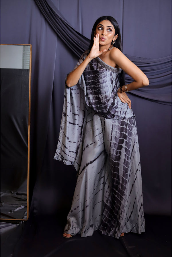 Grey Shibori Off-Shoulder Set