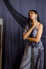 Grey Shibori Off-Shoulder Set