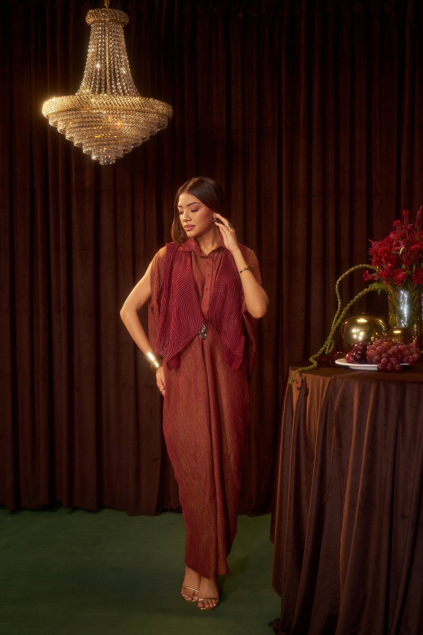 Aurea Red Kaftan Jacket Set