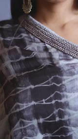 Grey Shibori Off-Shoulder Set